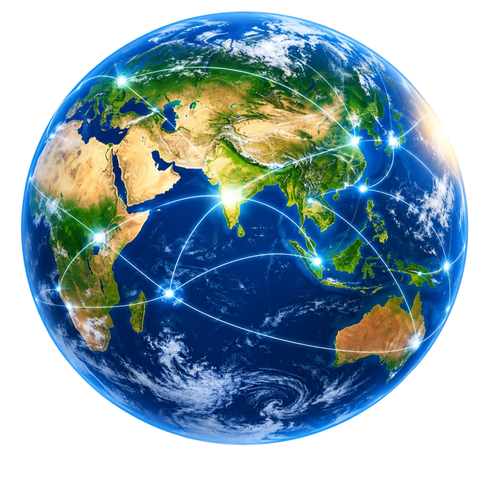 Global export network globe centered on India